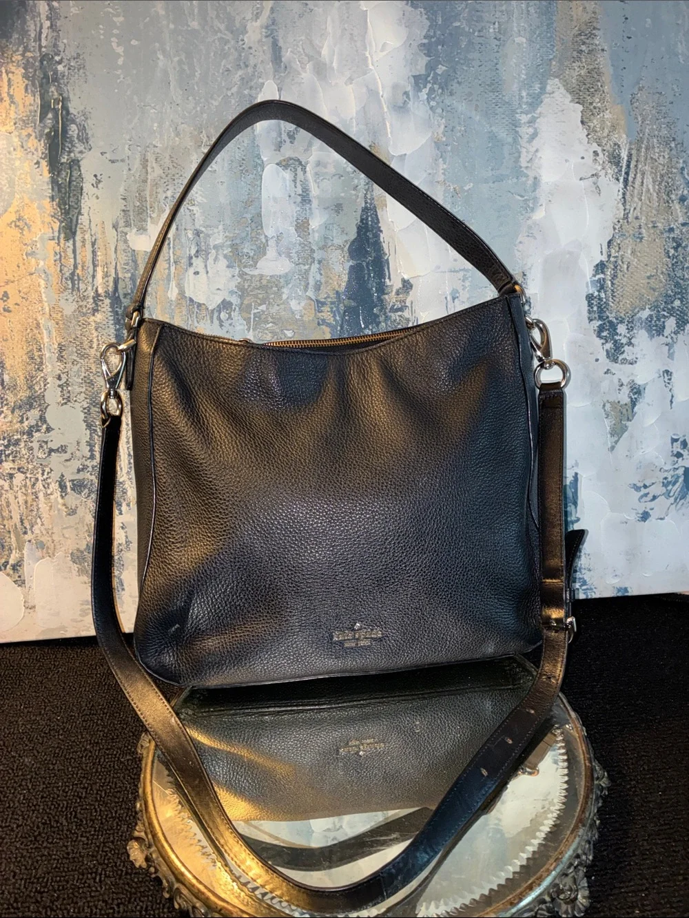 GUC Kate Spade NYC Black Pebbled Leather Shoulder Hobo 2 way bag